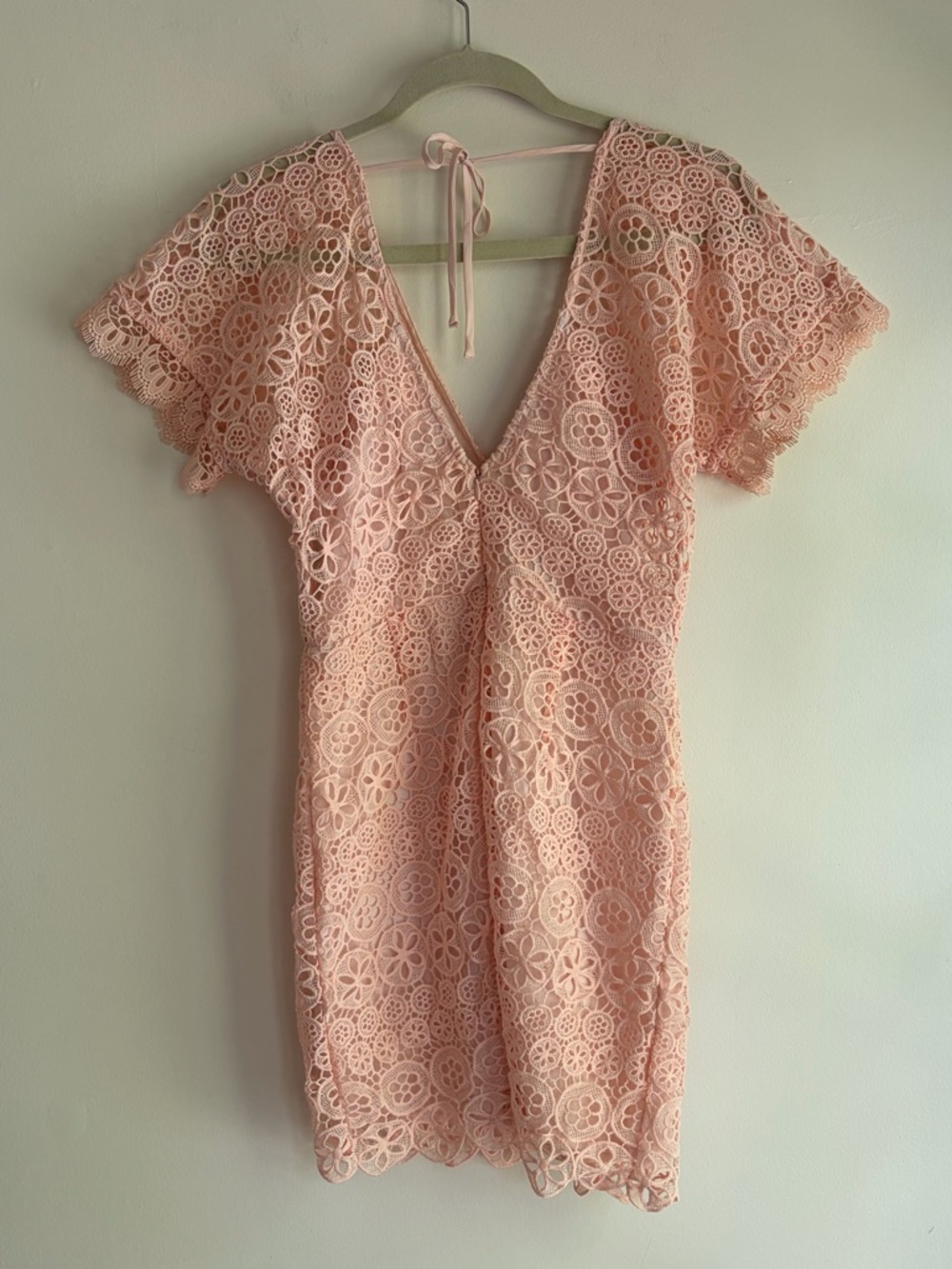 Lovers + Friends Pink Lace Overlay Short Sleeve Mini Dress Size M - Picture 4 of 7